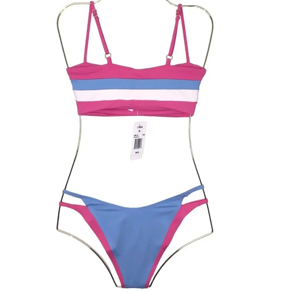 L*Space Bikini Swimwear Set Rebel Stripe Top Billie Bottom XS NWT
